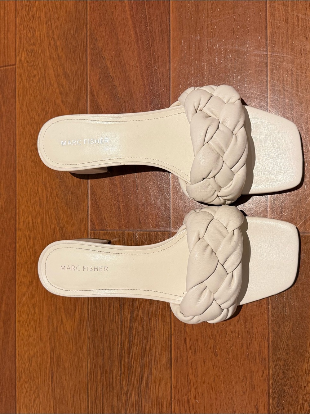 Marc Fisher Braided Slide Mules in Light Cream